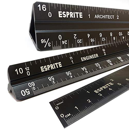 Engineering Scale and 12 Inch Metal Ruler Set 6 Pieces Architectural Scale Ruler Laser-Etched Aluminum Drafting Tool for Blueprints 12 Inch Triangular Engineering Scale Rulers 